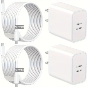 2-Pack 40W USB-C Wall Charger with 10FT Cables